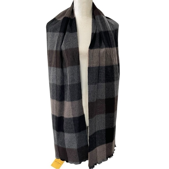 Hickey Freeman Plaid Double-Face 100% Cashmere Scarf Gray/Brown/Black $125 NWT - Picture 3 of 11